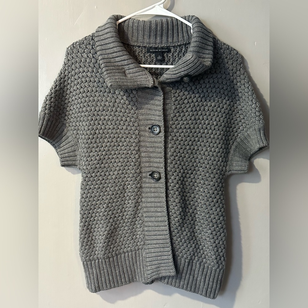 BANANA REPUBLIC gray chunky knit short sleeve cardigan sweater Women’s small